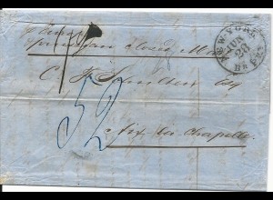USA 1859, Brief v. NY pr. Prussian Closed Mail Steamer Europa n. Aachen. 52 SGr.
