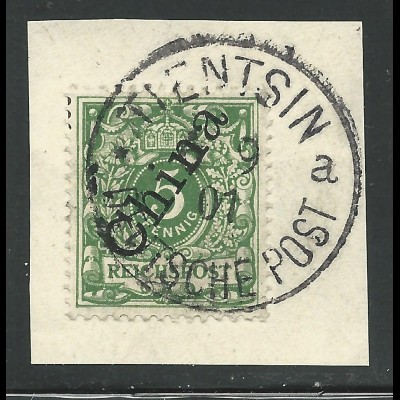 DP China 2 II, 5 Pf. auf schönem Briefstück m. Stpl. Tientsin DPa. 