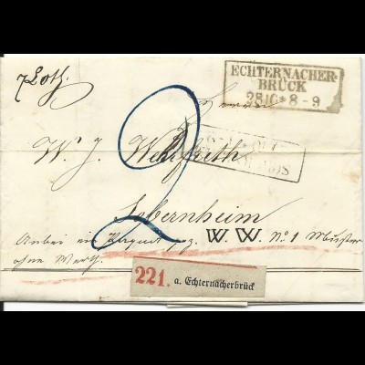 Preussen 1867, R2 ECHTERNACHERBRÜCK u. Paketzettel auf Brief n. Sobernheim