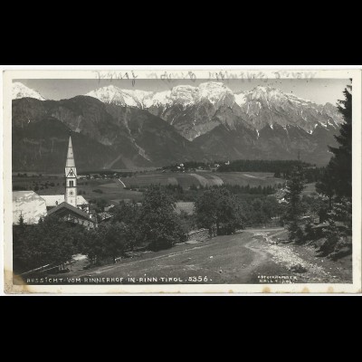 Rinn Tirol, sw AK m. Posthilfstelle Stempel * Rinn. P. Innsbruck 2 *. #2071