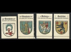 Hessen, Griesheim, Bensheim, Dieburg, Beerfelden, 4 Pr. Starkenburg Sammelmarken
