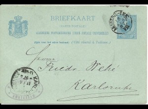 DR 1887, Klaucke Nr.81 "Karlsruhe a", Ank.Stpl. auf NL Ganzsache m. Bahnpoststpl