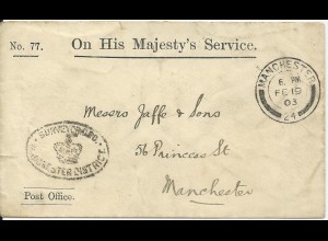GB 1903, portofreier Post Office Dienst Orts Brief v. Manchester. #2481