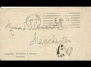 GB 1902, Maschinenstempel Liverpool ER auf Brief m. Porto Stempel 1D. #1038