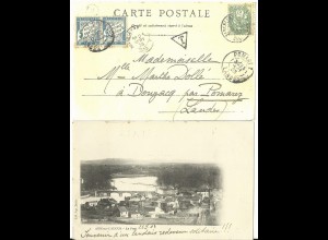 Frankreich 1903, 5 C. auf AK v. K2 Barcelonne n. Pomarez u. Paar 5 C. Porto 