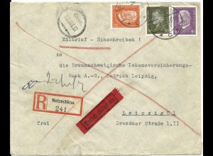 DR 1933, 12+30+40 Pf. auf Einschreiben Eilboten Brief v. Netzschkau. Frankatur!!