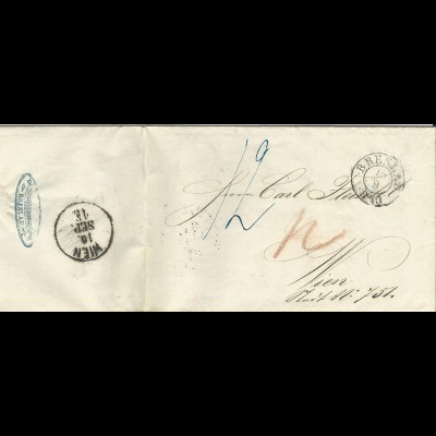 Preussen 1857, K2 BRESLAU auf Porto Brief n. Österreich.