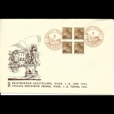 Tschechoslowakei 1941, Briefmarken Ausstellung Pisek, Brief m rotem Sonderstpl. 