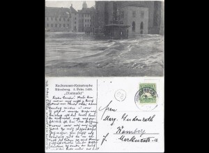 Bayern 1909, Nürnberg Hochwasser Katastrophe, gebr. sw AK. #840