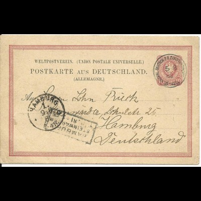 DP Türkei 1881, VP8, 10 Pf. DR Vorläufer Ganzsache v. KDPA CONSTANTINOPEL 
