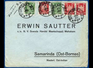 DR NL Indien 1926, Brief Stuttgart Borneo m. Porto 40 Pf. (2. Gew.Stufe). #1458
