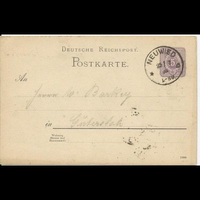 DR 1889, Klaucke Nr.115 NEUWIED auf 5 Pf. Ganzsache 