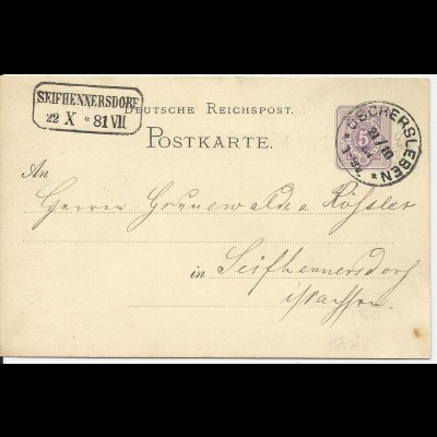 DR 1881, Klaucke Nr.119 OSCHERSLEBEN klar auf 5 Pf. Ganzsache n. Seifhennersdorf