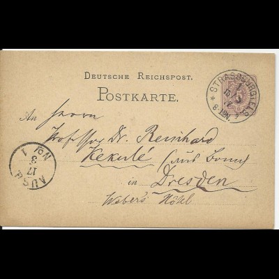 DR 1877, Klaucke Nr.145 STRASSBURG i. ELS.a klar auf 5 Pf. Ganzsache 