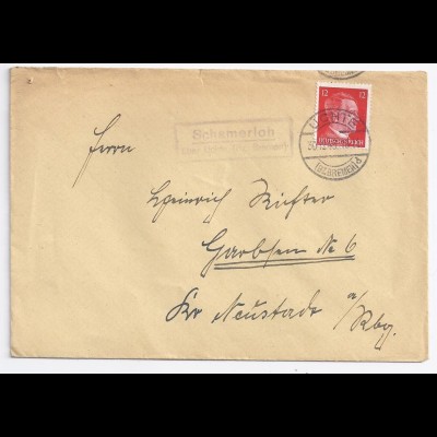 DR 1943, Schamerloh ü. Uchte Bz. Bremen, Landpoststempel auf 12 Pf. Brief. #1380