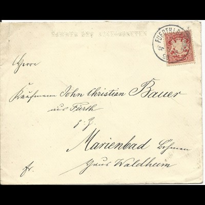 Bayern 1898, 10 Pf. auf geprägtem Brief KAMMER DER ABGEORDNETEN v. Fürth
