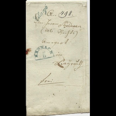 Bayern 1845, HKS Kronach u. L1 Chargé je in blau auf Brief n. Bayreuth. #2522