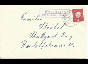 BRD 1959, Landpost Stpl. Wiedersbach über Ansbach auf Brief m. 20 Pf.