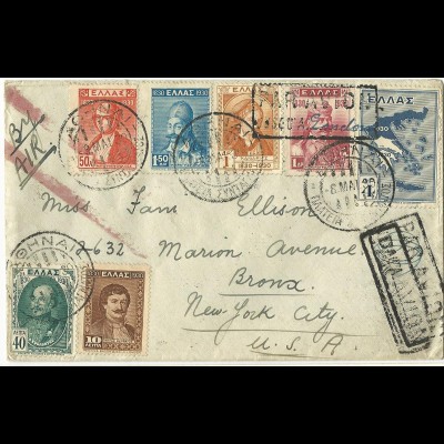 Griechenland 1930, 7 Werte auf Luftpost Brief m. R2 PAR AVION JUSQU´A London