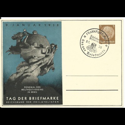 DR PP122-C70/01, 3 Pf. Privat Ganzsache Tag der Briefmarke m. Abb. UPU Denkmal