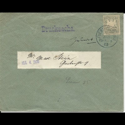 Bayern 1900, EF 2 Pf. auf Orts Drucksache v Fürth m. ZURÜCK Vermerk 