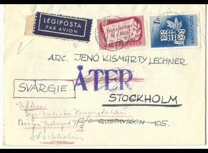 Ungarn 1949, 60 F.+1 Ft. auf Luftpost Nachsende Brief n. Schweden