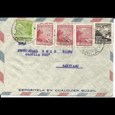 Chile 1935, 5 Luftpost Marken (4xCondor) auf Brief v. Arica